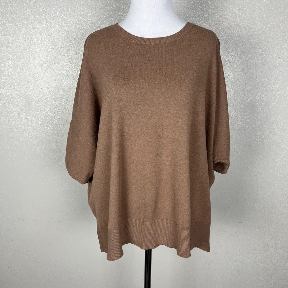 Splendid Oversized Top Womens XXL Brown Knit Half Sleeve Crewneck Relaxed Fit
